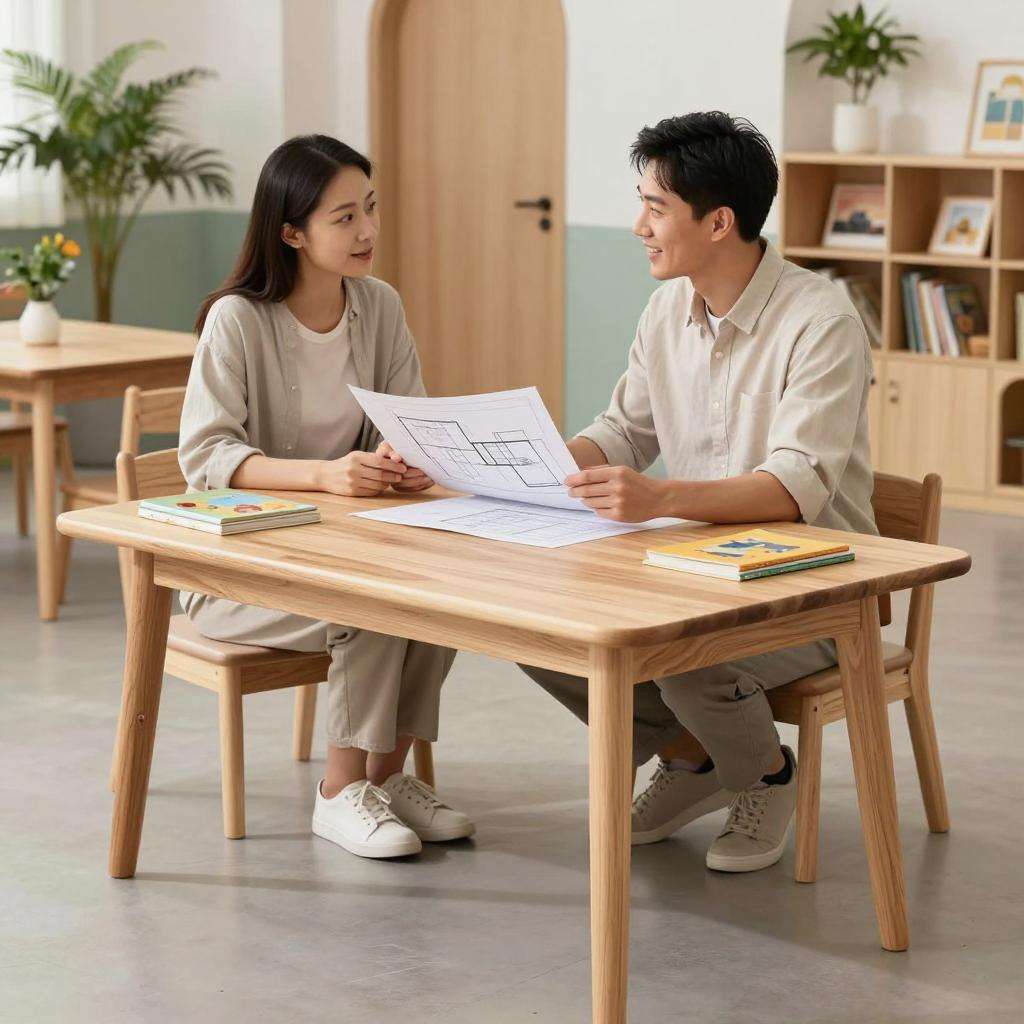 儿童阅读空间定制：实木阅览桌设计第一张图